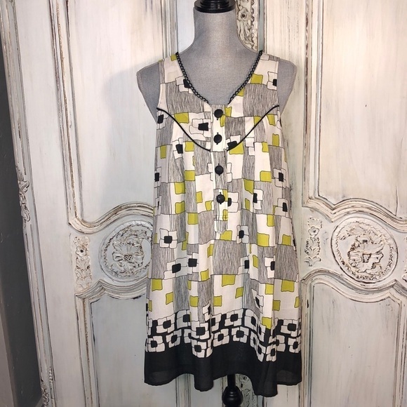 La Pasteque Scoop Neck Sleeveless Front Button Unique Graphic Dress - Picture 1 of 15